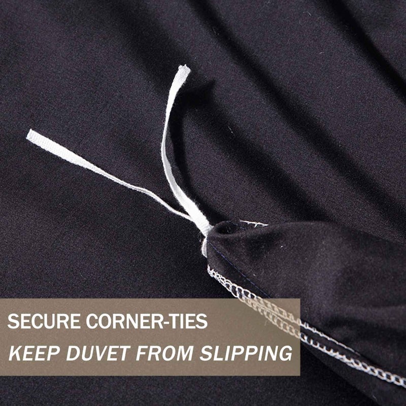 Nanko Queen Duvet Cover Set Black 3pc 90x90 Luxury Microfiber Down Comforter Quilt Bedding Cover with Deco Buttons Zip Closure Ties - Modern Style for Men and Women Chambray Teen - Image 5